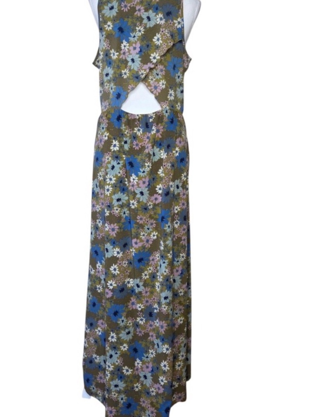 Toad & Co Crusher Floral Maxi Dress in Olive with Blue & Pink Blooms - Picture 4 of 5